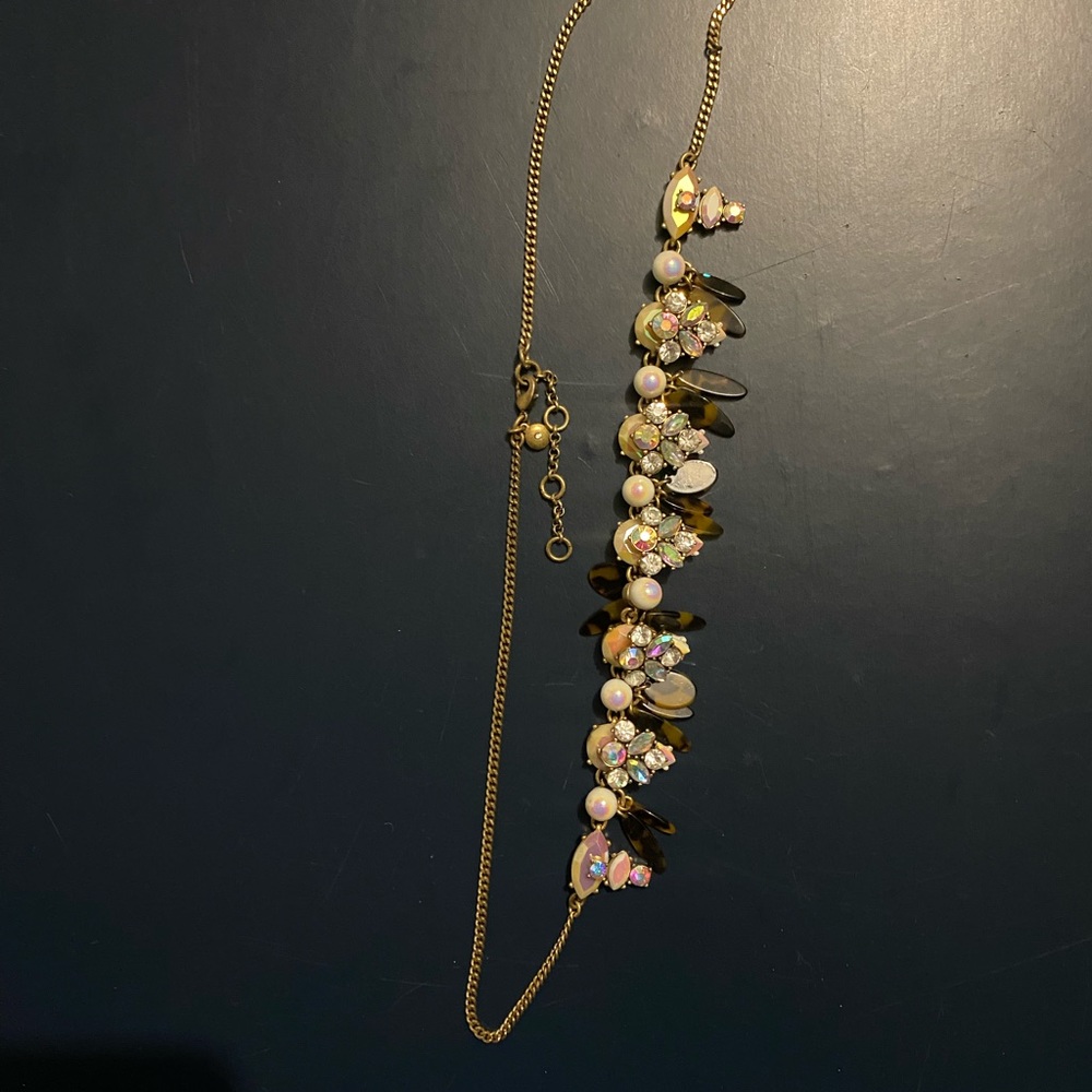 ✨ J.Crew Tortoise Fringe AB Rhinestones Crystal Cluster Stacked Necklace ✨ - Picture 2 of 2